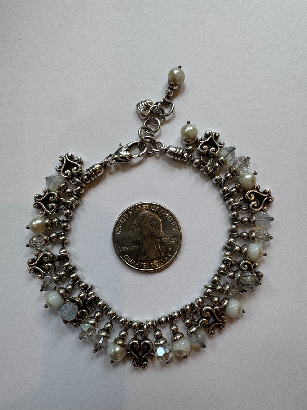 BRIGHTON Silver-Tone Crystal & Pearl Charm Bracelet - Women Jewelry - Picture 5 of 15
